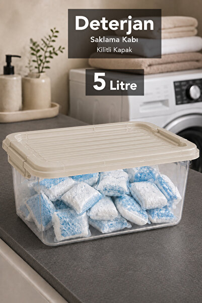 Meleni Home 5Lt Elora Lockable Lid Box - Powder Tablet Detergent Organizer Mu...