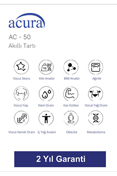 Acura AC-50 CE Onaylı Yağ, Su, Kas ve Kilo Ölçer Akıllı Tartı