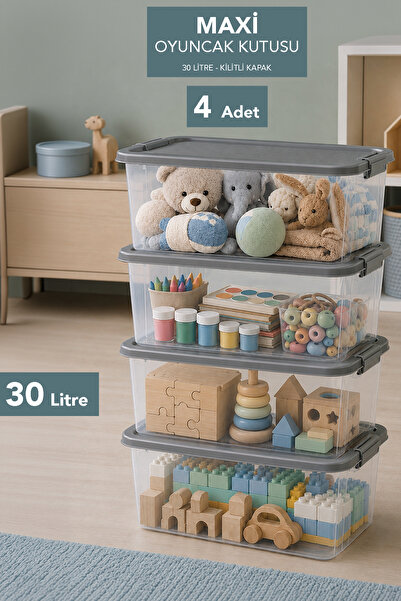 Meleni Baby 4'lü Oyuncak Düzenleme Kutusu - Kilit Kapaklı Eşya Depolama Bebek...
