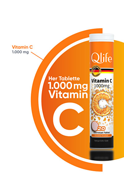 Qlife Vitamin C 1000 mg Effervescent Tablets Vitamin C İçeren Efervesan Tablet Takviye Edici Gıda