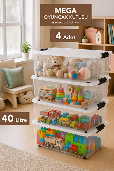 Meleni Baby 4'lü Kilitli Kapak Saklama Kutusu - Çocuk Oyuncak Organizer Bebek...
