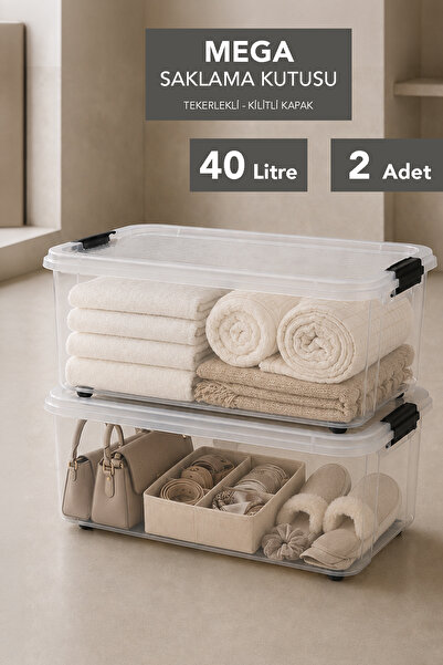Meleni Home 2-Piece 40Lt Large Size Storage Box - Lockable Lid Elora Multi-Pu...