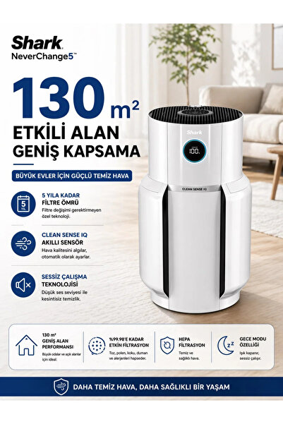 Shark 130 m² Evcil Hayvan Hava Temizleyici Şehir Tozu HEPA Filtre Koku Toz Po...