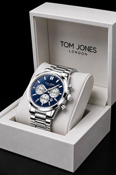 Tom Jones London Men's Watch Silver Blue Color Steel Strap Original 3 Atm Wat...