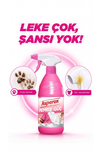 ASPEROX 650 ml Pembe Güç Leke Çıkarıcı Sprey Konsantre Formül ile Etkili Temizlik (3ADET)
