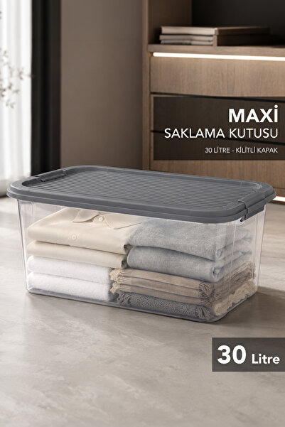 Meleni Home 30Lt Elora Saklama Kutusu - Kilitli Kapak Dolap İçi Düzenleyici O...