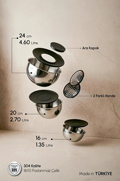Perotti Mixmate 9 Piece Grater Stainless Steel Mixing and Storage Container S...