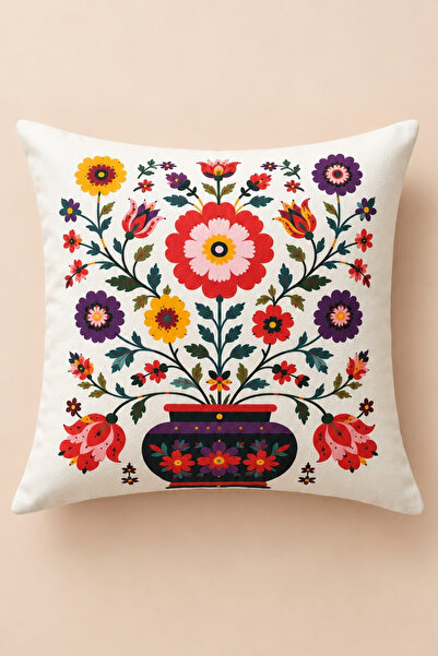 Decomia Home Çift Taraflı Çiçek Desenli Kırlent Kılıfı (43x43 cm)