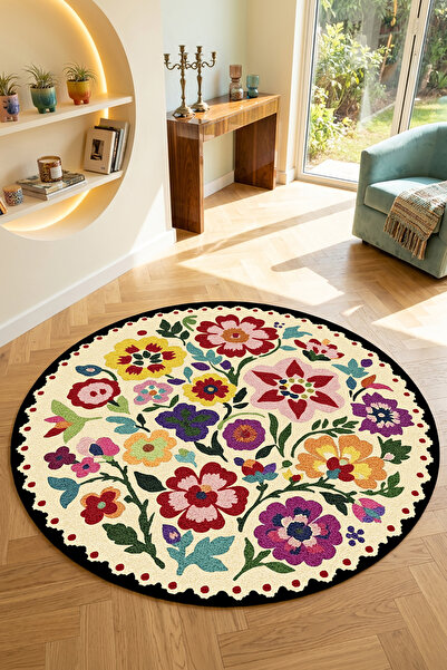 Decomia Home Dijital Kaymaz Yıkanabilir Renkli Yuvarlak Salon Halısı Çocuk Ha...