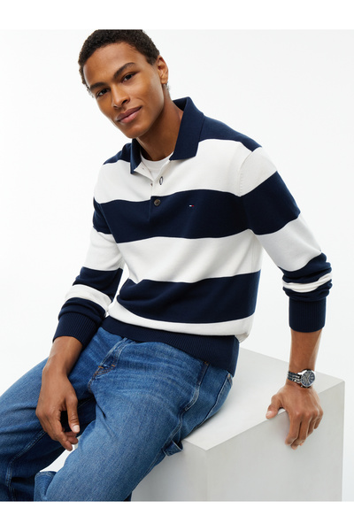 Tommy Hilfiger DM0DM20304 TJM Στενό Βασικό Πουλόβερ Πόλο 0A4 Σκούρο Μπλε Ριγέ