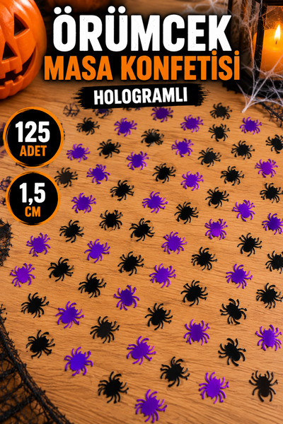 Huzur Party Store Halloween Örümcek Masa Konfeti Pul 1,5 cm 125 Adet Serpişti...
