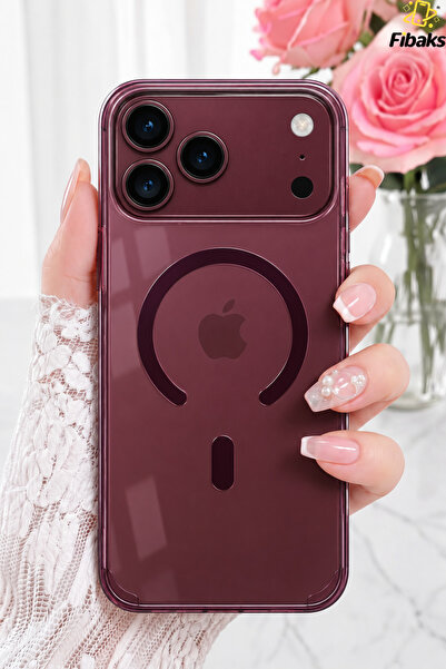 Fibaks (Premium Seri Sararmaz) iPhone 17 Pro /18 Pro Kılıf Kristal Vişne Şeff...