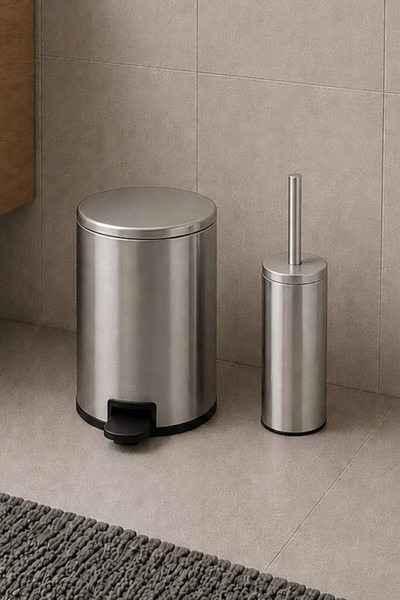 Prima Nova Cigo 2'li Banyo Seti 3 Litre Çelik Çöp Kovası + Tuvalet Fırçası - ...