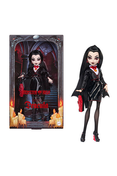 MONSTER HIGH x Universal Monsters Dracula bebek | Siyah elbisesi tabut şeklin...