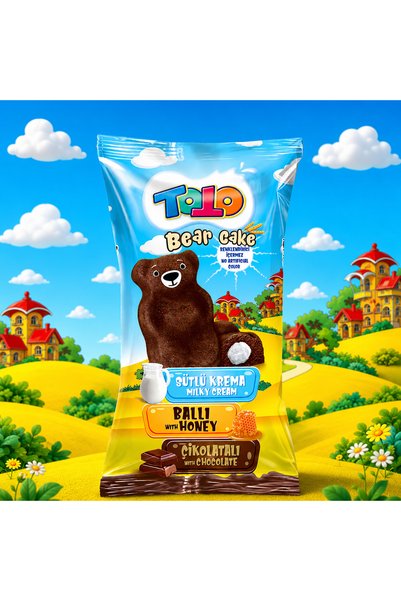Elvan Toto Bear Cake Honey Milk Cream Chocolate Cake 40 Gr. 24 Pieces (1 Box)
