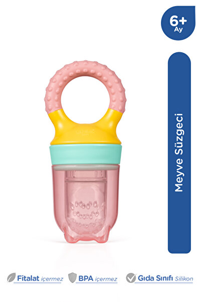 Wee Baby Silikon Meyve Süzgeci Püre Emziği ve Diş Kaşıyıcı 6+ Ay Pembe