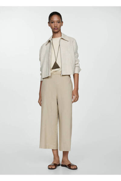 MANGO Woman Beige Women's Trousers - 77192007