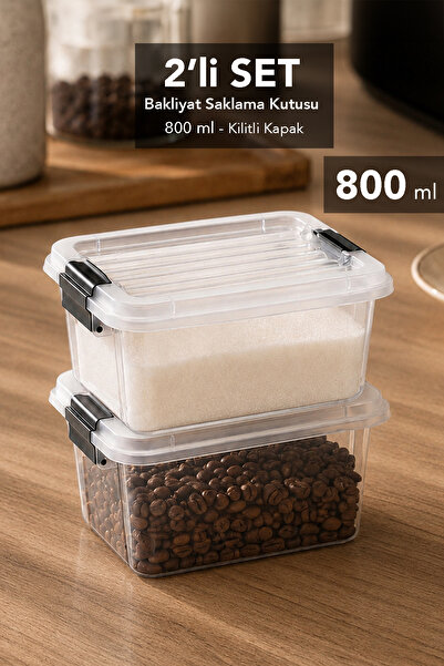 Meleni Home 2-Piece Elora Storage Box - 800ml Locking Lid Storage Container O...