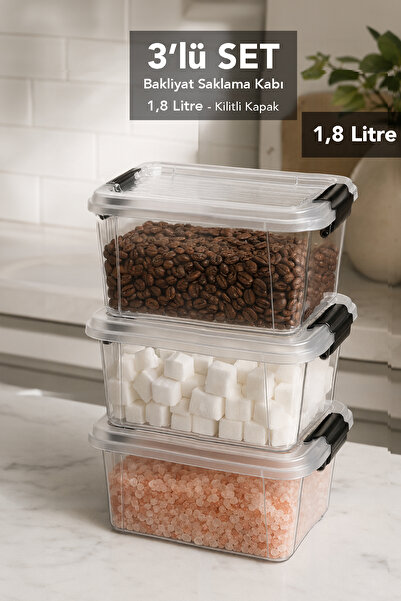 Meleni Home 3 Pieces 1.8Lt Elora Organizer Box - Lockable Lid Kitchen Organiz...