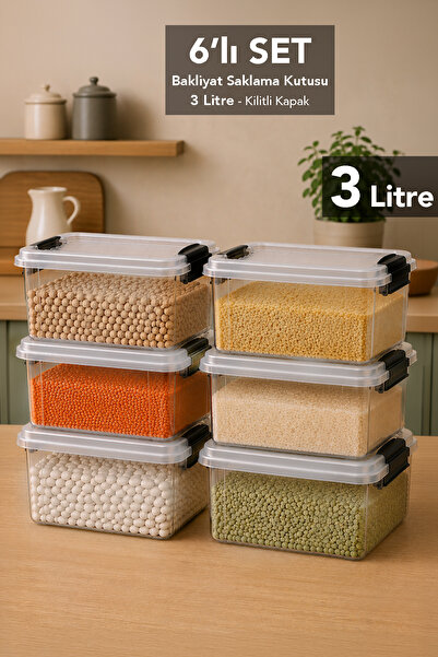 Meleni Home 6-Piece 3 Liter Multi-Purpose Organizer - Elora Lockable Lid Food...