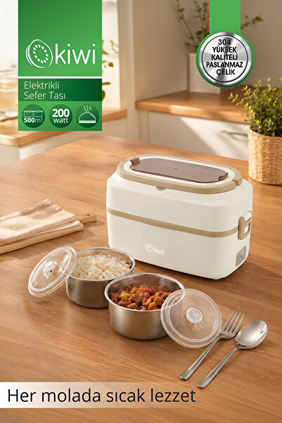 Kiwi Elektrikli Sefer Tası | 2 × 500 ml Çelik Kap | Sıcak Tutma | Susuz Çalış...