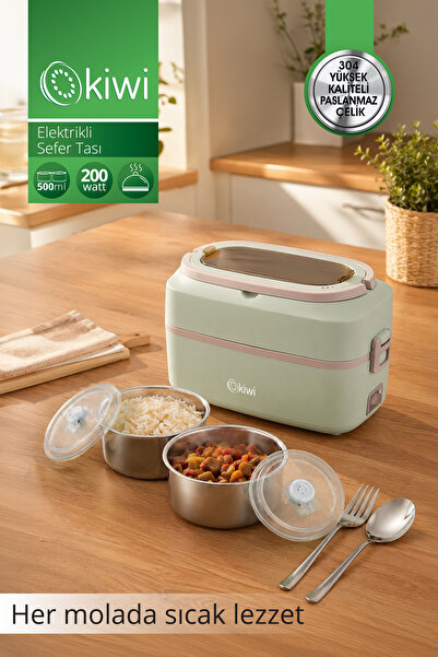 Kiwi Elektrikli Sefer Tası Yeşil | 2 × 500 ml Çelik Kap | Sıcak Tutma | Susuz...