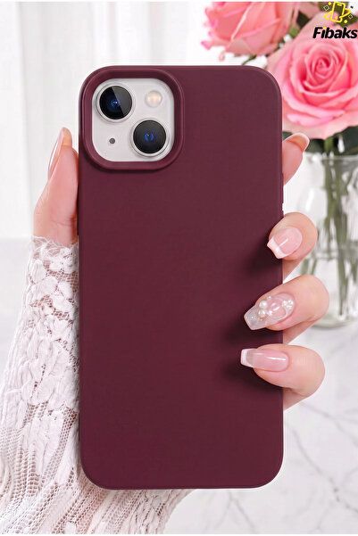 Fibaks iPhone 13/14/15 Kılıf Soft Touch İçi Kadife Yumuşak Silikon Bordo Renk...