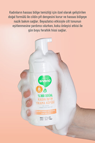 Siveno %100 Doğal İntim Yıkama Köpüğü Beyazlatıcı Etkili Koku Önleyici pH 3.8 100 ml