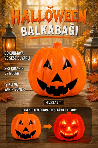 Huzur Party Store Balkabağı 45x37 Cm Işıklı Müzikli Sese Ve Dokunmaya Duyarlı...