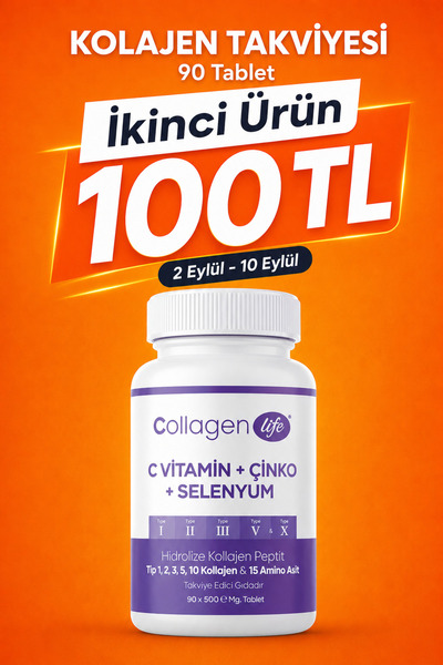COLLAGEN LIFE 5 Tip Hidrolize Kolajen Tip 1, 2, 3, 5 ve 10 Kolajen & 15 Amino...