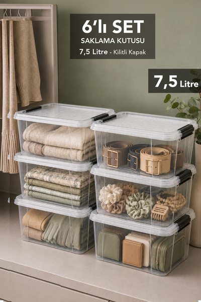Meleni Home 6-Piece 7.5Lt Elora Organizer Box - Organizer Storage Box with Lo...