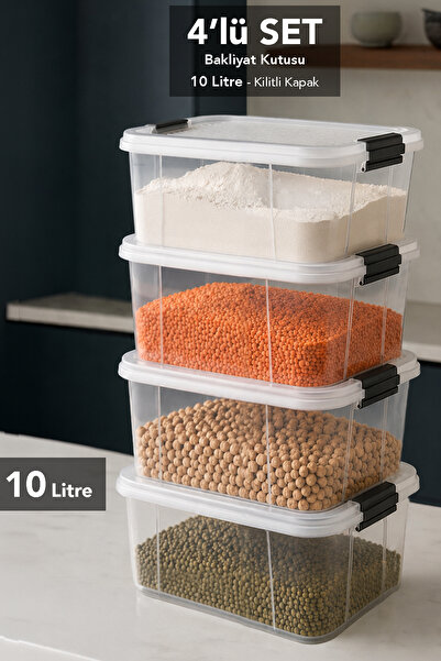 Meleni Home 4-Piece 10Lt Lockable Lid Organizer - Legume Food Storage Contain...