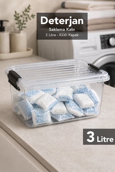 Meleni Home 3 Litre Çok Amaçlı Düzenleyici - Elora Kilit Kapaklı Tablet Toz D...