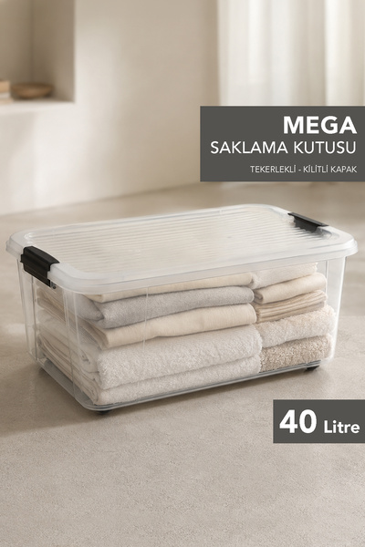 Meleni Home 40Lt Large Size Storage Box - Lockable Lid Elora Multi-Purpose Or...