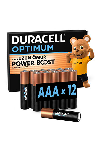 Duracell Optimum AAA Alkalin İnce Kalem Pil (12’li paket) 1,5V, LR6 MX1500