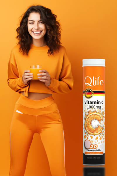 Qlife Vitamin C 1000 mg Effervescent Tablets Vitamin C İçeren Efervesan Tablet Takviye Edici Gıda