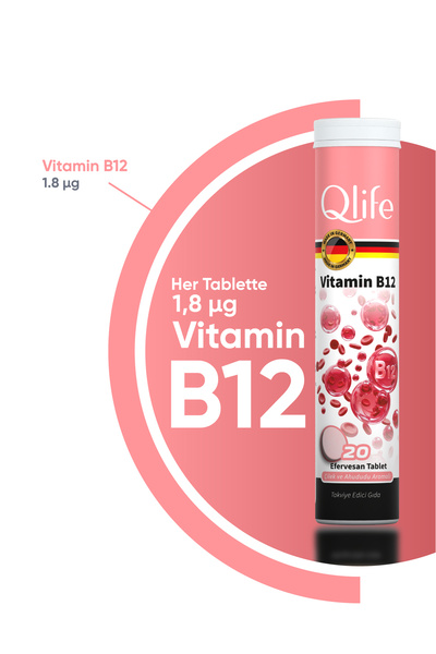 Qlife Vitamin B12 Effervescent Tablets Vitamin B12 İçeren Efervesan Tablet Takviye Edici Gıda