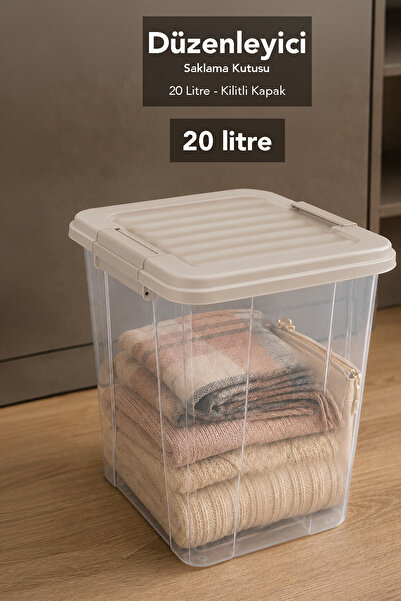 Meleni Home 20Lt Derin Organizer Kutu - Elora Kilitli Kapak Çok Amaçlı Düzenl...