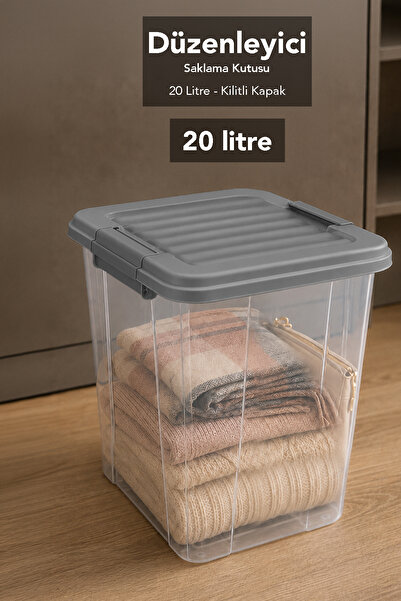 Meleni Home 20Lt Deep Organizer Box - Elora Lockable Lid Multi-Purpose Organi...