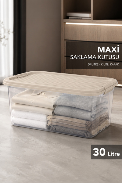 Meleni Home 30Lt Elora Saklama Kutusu - Kilitli Kapak Dolap İçi Düzenleyici O...