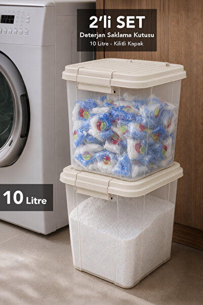 Meleni Home 2-Piece 10Lt Lockable Lid Storage Box - Deep Elora Bathroom Organ...