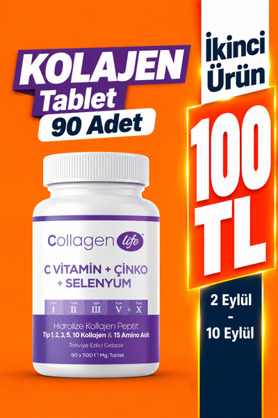 COLLAGEN LIFE 5 Tip Hidrolize Kolajen Tip 1, 2, 3, 5 ve 10 Kolajen & 15 Amino...