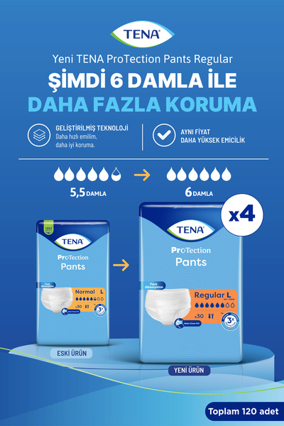 TENA Protection Pants Regular Emici Külot 6 Damla L 30'lu 4 Paket (120 Adet)