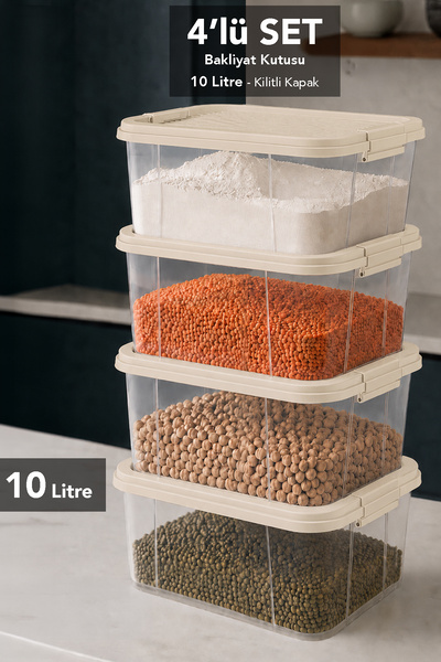Meleni Home 4-Piece 10Lt Lockable Lid Organizer - Legume Food Storage Contain...