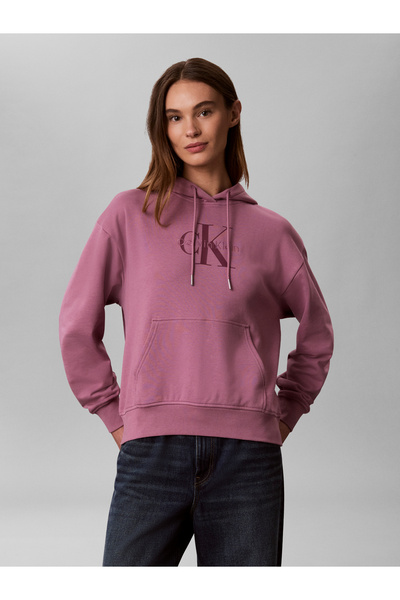 Calvin Klein LV047E221G LS MONOLOGO FRENCH TERRY PO HO VCB Σκούρο Ορχιδέα