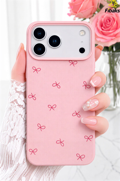 Fibaks iPhone 17 Pro Max/18 Pro Max Kılıf Çizgi Fiyonk Desenli Yumuşak Siliko...