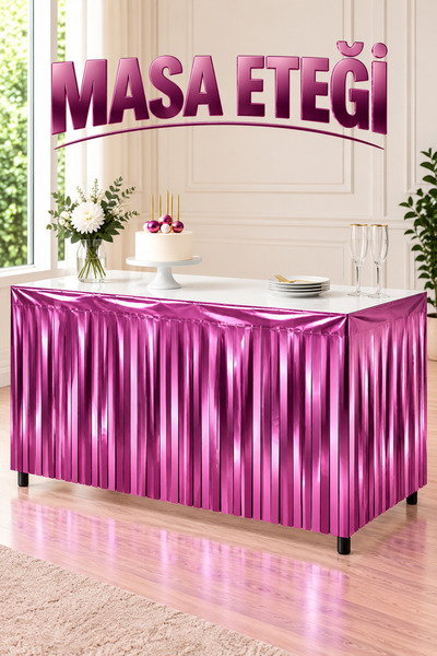 Huzur Party Store Metalik Folyo Püskül Pembe Masa Eteği Masa Püskülü Masa Ken...