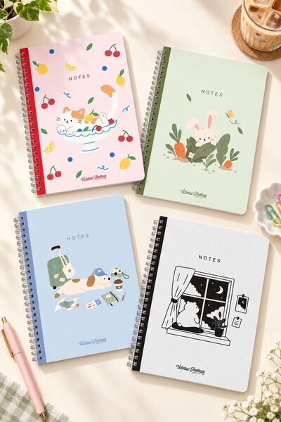 Victoria's Journals Σετ 4 Σχολικών Τετραδίων με Σπιράλ Εξώφυλλο από Χαρτόνι Α...