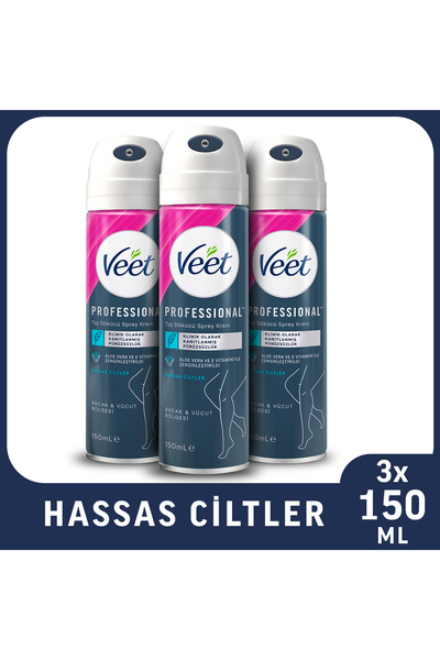 Veet Professional Tüy Dökücü Krem Sprey Bacak&Vücut Bölgesi Hassas Ciltler 15...