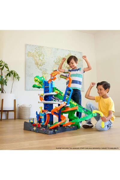 HOT WHEELS City Ultimate T-Rex Garajı, 2 oyuncak araba ve 50'den fazla araç için saklama alanı JHL98